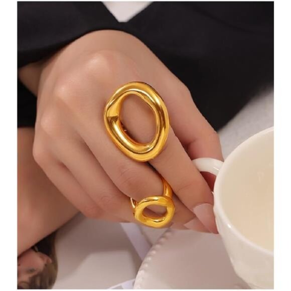 ✨ Chunky Statement Ring | Stainless Steel | Irregular Thick Gold Band - Picture 1 of 3